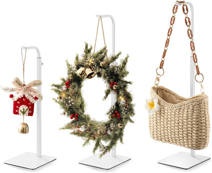 pickpiff 3 Pack Purse Holder Handbag Display Stand: White Hanger Rack for Bags, Purses, and Wreath, Adjustable Hook Stand for Tabletop, Closet, and Retail Use for Vendors
