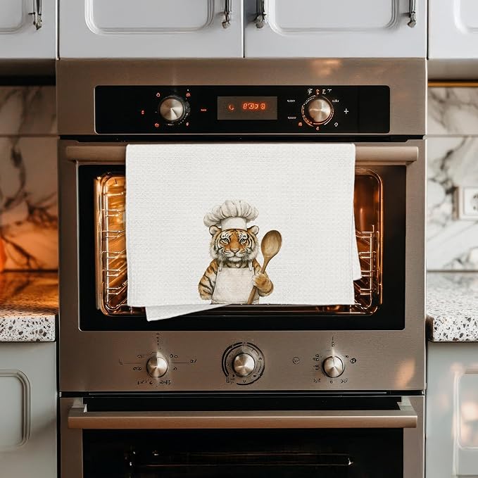 Funny Tiger Chef Kitchen Towels, Tiger Gifts for Women Men, Chef Gifts, Funny Tigers Animal Decorative Dish Hand Tea Towels for Kitchen Bakery, 16x24 Inch