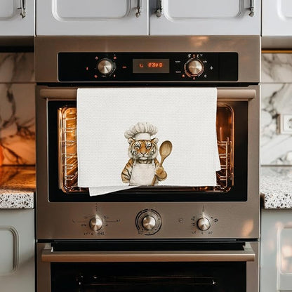 Funny Tiger Chef Kitchen Towels, Tiger Gifts for Women Men, Chef Gifts, Funny Tigers Animal Decorative Dish Hand Tea Towels for Kitchen Bakery, 16x24 Inch