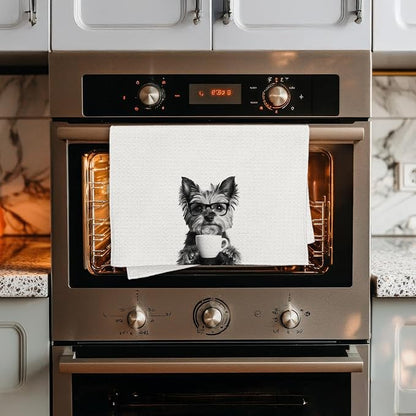 Funny Yorkshire Terrier Coffee Kitchen Towels, Yorkshire Terrier Gifts, Yorkie Gifts for Women Decorative Dish Hand Tea Towels for Kitchen Coffee Bar Decor, 16x24 Inch