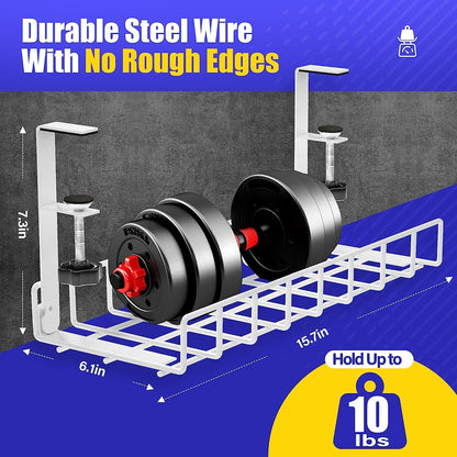 Under Desk Cable Management Tray 2 Pack, Xpatee Upgraded Wire Management No Drill No Screws, Cable Tray with Clamp for Wire Organizers, Computer Cord Rack for Office, Home - No Damage to Desk White