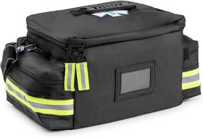 Scherber First Responder Fully-Stocked Professional Essentials EMT/EMS Trauma Kit | HSA/FSA Approved | Reflective Bag w/8 Zippered Pockets & Compartments & 200+ First Aid Supplies - Black