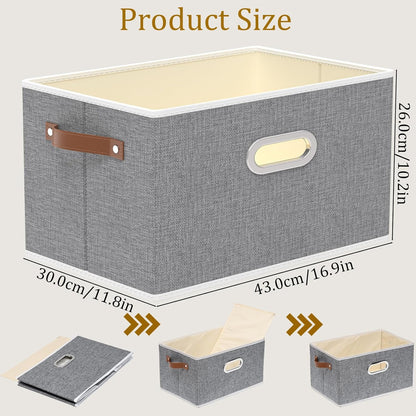 Yawinhe Fabric Storage Bins with Handles, Foldable Baskets for Shelves, Cubes with 3 Handles, Large Boxes for Clothes, Grey, 16.9''Lx11.8''Wx10.2''H, 4-Pack