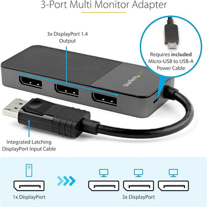 StarTech.com 3-Port DisplayPort 1.4 Splitter, DisplayPort to 3x DP