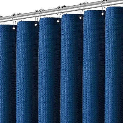 PANGSINNE Shower Curtain Classic Blue Waffle Textured, 256GSM Heavy Duty Weighted Fabric Shower Curtains, Hotel Quality Luxury Polyester Water Repellent Bathroom Curtain with 12 Hooks, 72Wx78H