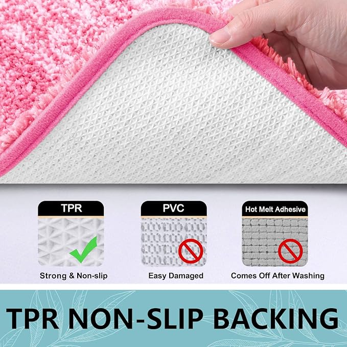 Arotive Microfiber Bathroom Rugs, Shaggy Soft and Absorbent Bath Rug, Non-Slip, Thick Plush Machine Washable Dry Bath Mats for Bathroom, Tub and Shower, 54x24, Pink, Rectangular
