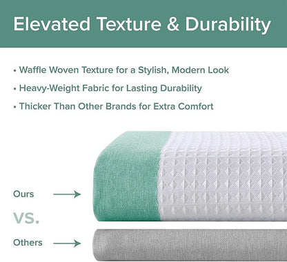 Madison Park Shower Curtain Waffle Weave Striped Pieced Design Fabric Shower Curtains for Bathroom with 3M Scotchgard Moisture Management Premium Spa Quality Modern Standard 72"x72" Aqua
