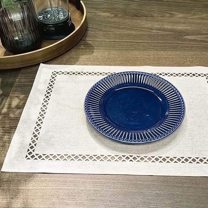 Placemats Set of 4, Set of 6 for Dining Table, Placemats with Hollow Edge Table Cloth Set, Table Mats for Dining Table 12"x18" Off-White