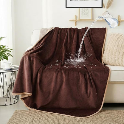 CAPT.SNOOZE Water Proof Blanket 50x60 Inches - Reversible Flannel Blanket for Bed, Sofa,Couch- Spillproof, Leakproof Soft Double-Sided Brown Throw Blanket for Adults, Pets, Couples