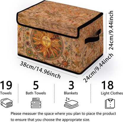 Stackable Clothes Storage Bins with Lids,Closet Organizers Fabric Box for Home and Office,Blanket Clothes Organizers,Under Bed Storage Containers 3 Pack(Sun).