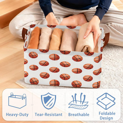 Basketball Collapsible Storage Box,Organizer Bin with Handles for Room Decoration,Bins Book Basket Box 17x11.5x10Inch