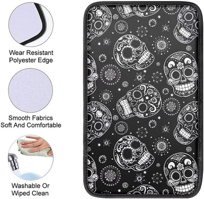 Dreaweet Halloween Center Console Cover for Car Hippie Skull Black Arm Rest Cover Pad Horror Car Accessories Decor Universal Armrest Cover for Cars Trucks SUV Sedan