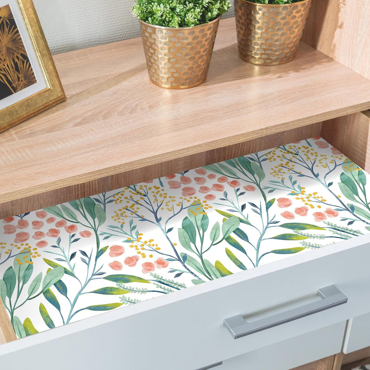 HAOKHOME Shelf Liner and Cabinet Liner Boho Flroal, Self-Adhesive Drawer Liners, Peel and Stick Contact Paper for Kitchen Cabinets and Cupboard, Bathroom Drawers, White/Green/Pink 17.3in x 6.5ft