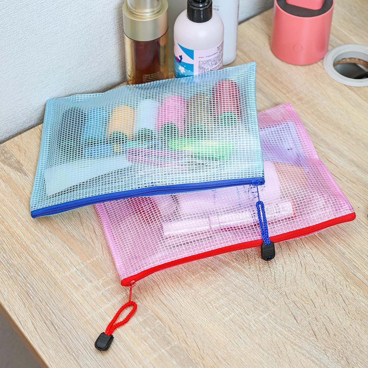 AUSTARK 20 Pcs Zipper File Bags, Plastic Mesh Pouch, Board Game Storage Bag, Waterproof Bags for Office School (A5 Size 9.2''x6.7'', Multicolored)
