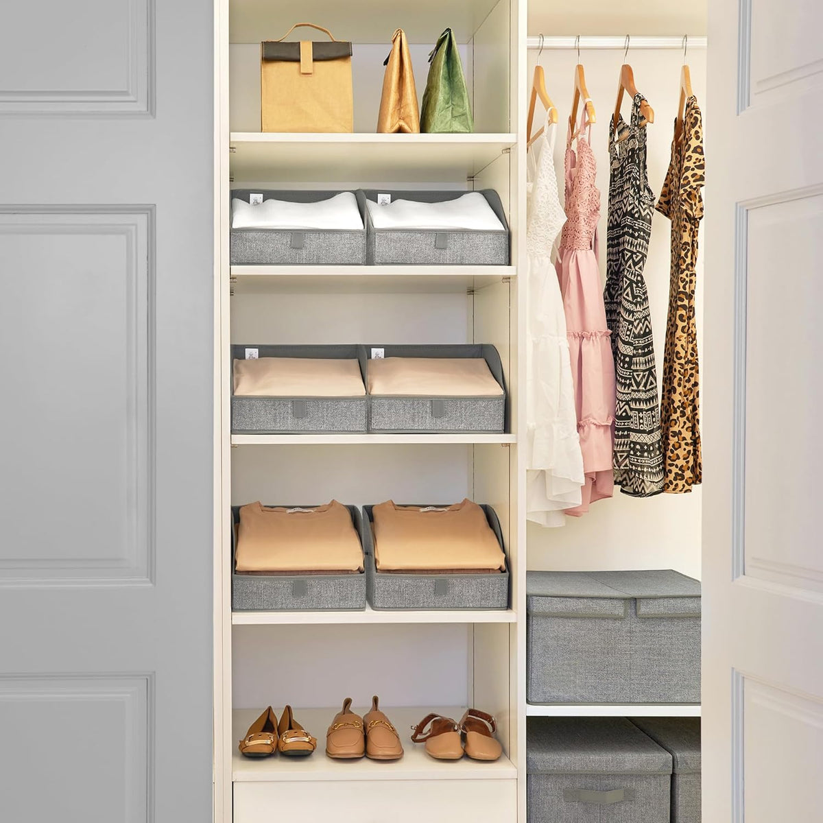 GRANNY SAYS Closet Storage Bins, Clothes Organizer and Storage Bins, Trapezoid Storage Boxes with Handles, Storage Baskets for Shelves, Dark Gray, Medium, 3-Pack
