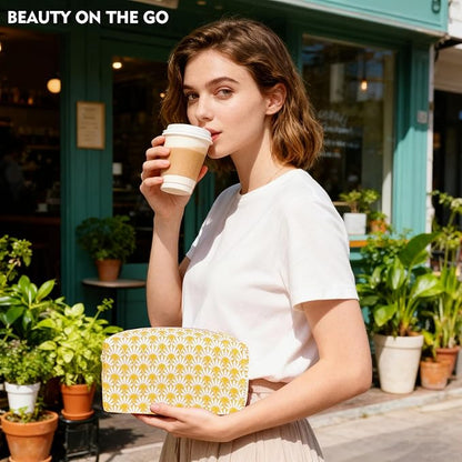 STARDW Aesthetic Floral Makeup Bag with Wrist Strap, Small Cute Cosmetic Pouch for Women with Zipper and Canvas Lining