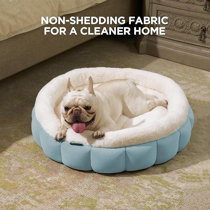BALANCE Cat Beds for Indoor Cats, Washable Round Dog Bed, Donut Dog Bed with Anti-Slip Bottom for Small Dogs, 28 Inches, Dream Blue