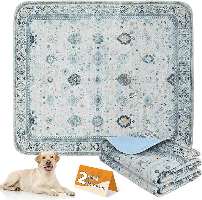 KOOLTAIL Washable Pee Pads for Dogs,2 Pack Super Absorbent Reusable Puppy Training Pads Waterproof, Nonslip and Leak-Proof Dog Pee Pads, Large Pet Mats Whelping Pads for Floor, Crate, Couch 36*41"