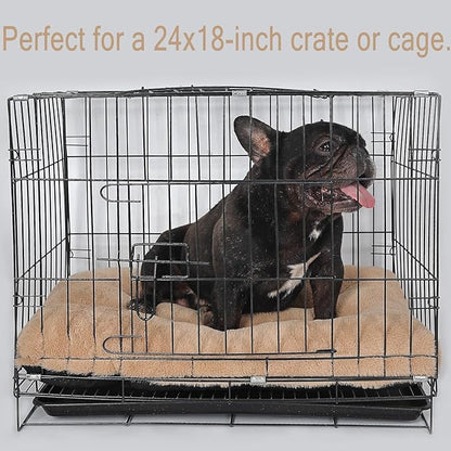 24 Inch Dog Bed for Small Dogs Fit Metal Crates or Cages, Ultra Soft 18x24 Washable Anti-Slip Comfy Fluffy Pet Kennel Mat for Puppy and Cat Sleeping Mattress, Light Brown