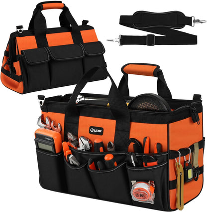 Heavy Duty Tool Bag 18-Inch, 16-Pocket Portable Soft Tool Box Organizer Storage, Handle Tactical Carry Tote Empty Toolbox with Large Zipper, Father Day Dad Men Gift for Mechanic Engineer, Orange