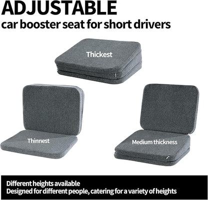 HOMBYS Adjustable Car Booster Seat for Short Drivers, 3 Heights for Different People, Adult Car Seat Cushions for Driving, Supportive Car Seat Pad for Lower Back Pain Reduce, (17"x13.8"x6.3", Grey)