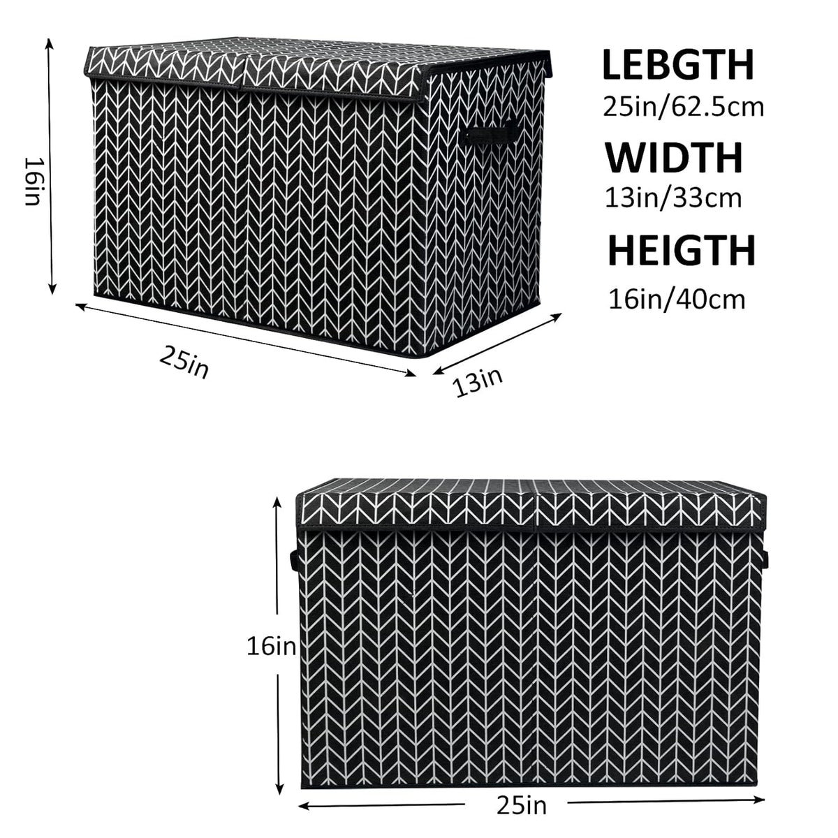 Mayniu Large Toy Box Chest with Lid, Kids Toy Storage Organizer Bins Basket for Living Room, Nursery, Closet, Bedroom, Playroom 25"x13" x16" (Black)
