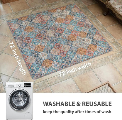 nunubaby Washable Pee Pads for Dogs, Stylish, Non-Slip and Leak-Proof Pee Pads. Reusable Potty Pads for Dogs for Crates and Floors.(Cream/Multi, 72" x72" )