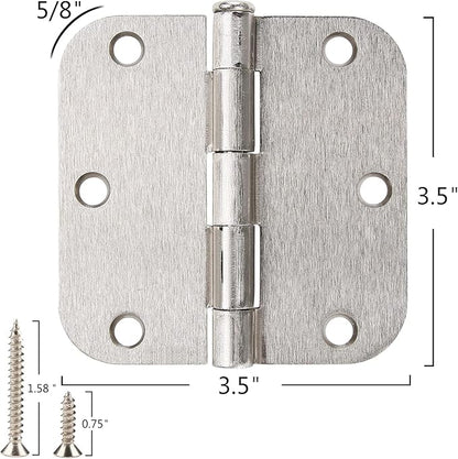 30 Pack Satin Nickle Door Hinges Brushed 3.5 Inch Interior Rounded 5/8" Radius