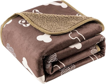 CAPT.SNOOZE Waterproof Dog Blankets Pet Blanket 50"x60", Soft Fluffy Sofa Car Bed Protector, Reversible Sherpa Fleece Dog Blanket for Large Dogs (Chocolate Brown-Bones)