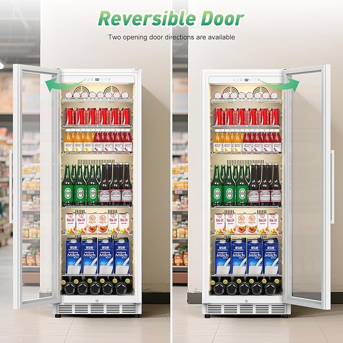 Commercial Merchandiser Refrigerator, 13.8 Cu Ft Display Beverage Fridge