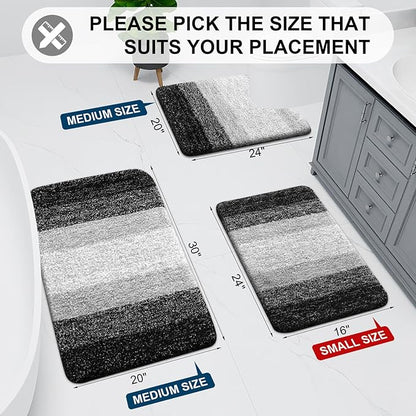 Arotive Microfiber Bathroom Rugs, Shaggy Soft and Absorbent Bath Rug, Non-Slip, Thick Plush Machine Washable Dry Bath Mats for Bathroom, Tub and Shower, 40x24, Black, Rectangular