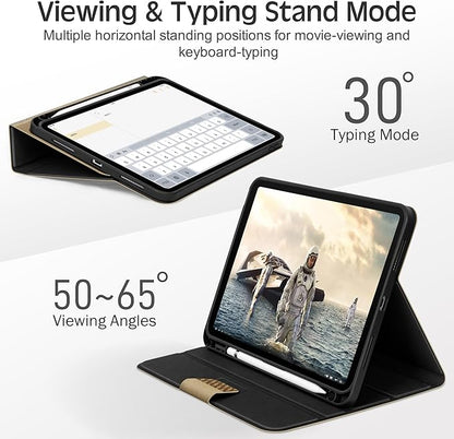 KingBlanc Case for iPad (A16) 11th Generation 11 Inch 2025, iPad 10th Gen 10.9 Inch 2022 with Pencil Holder, PU Leather Protective Cover, Auto Sleep/Wake, Viewing/Typing Angle, Magnetic Clasp, Beige