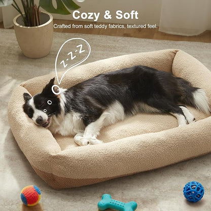 FURTIME Washable Small Dog Bed, Rectangle Comfy Fluffy Kitten Puppy Bed, Removable Zipper Cover Machine Wash, Soft Breathable Orthopedic Bed Durable Pet Cuddler with Anti-Slip Bottom, 20"x19"x6",Beige