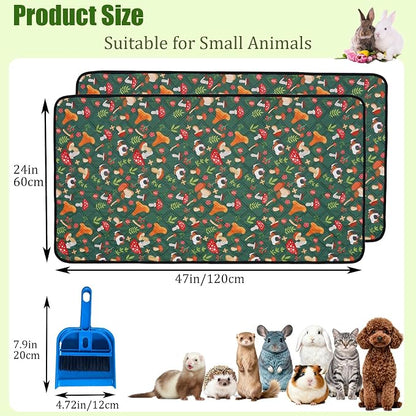 2 Pcs Guinea Pig Cage Liners 47 x 24 Washable Cage Pads Rabbit Bedding Reusable Absorbent Pee Pads for Small Animals Bunny Ferret Chinchilla Hamster (Green, 47×24'')