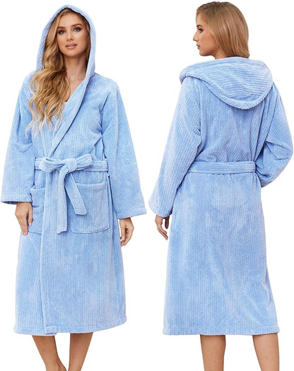 PJGGZ Hooded Bathrobes for Women, Soft Long Towel Robes for Women - Quick Dry yet Warm