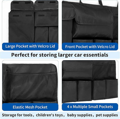 Car Trunk Organizer, Backseat Hanging Organizer with Storage Pockets for SUV, Truck, Van, Collapsible Trunk Organization for Car Accessories (Black, 43" x 18.5")