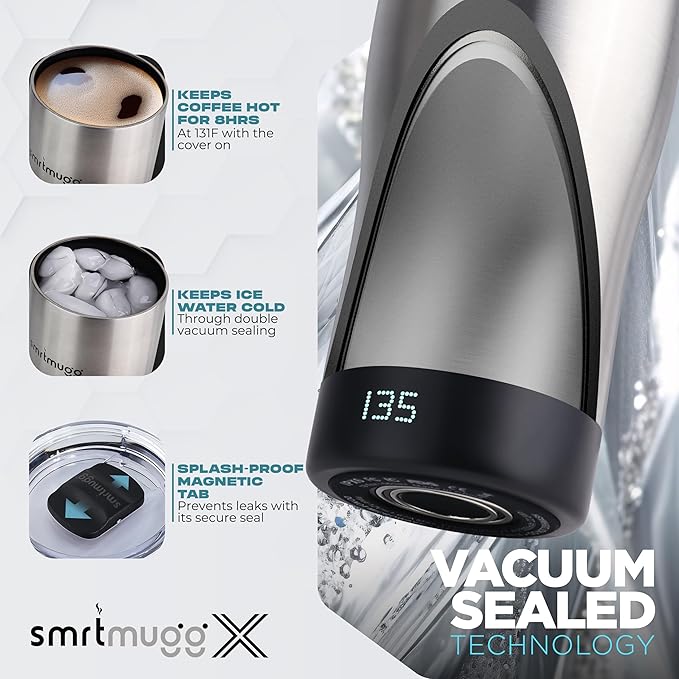 X Heated Coffee Mug 19 oz., 8 Hour Battery Life, Self-Heating, Adjustable Temp