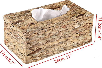 Sumnacon Tissue Box Cover Water Hyacinth Tissue Box Rectangular Tissue Holder Woven Tissue Cover Wicker Tissue Box Holder for Bathroom Toilet Table Desk Home Office Car