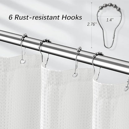 PANGSINNE Modern Shower Curtain for Stall - Water Repellent Waffle Textured 256GSM Heavy Duty Half Size Shower Curtains for Bath Tubs, Hotel Quality Narrow Bath Curtain Set with 6 Hooks, 36Wx72H
