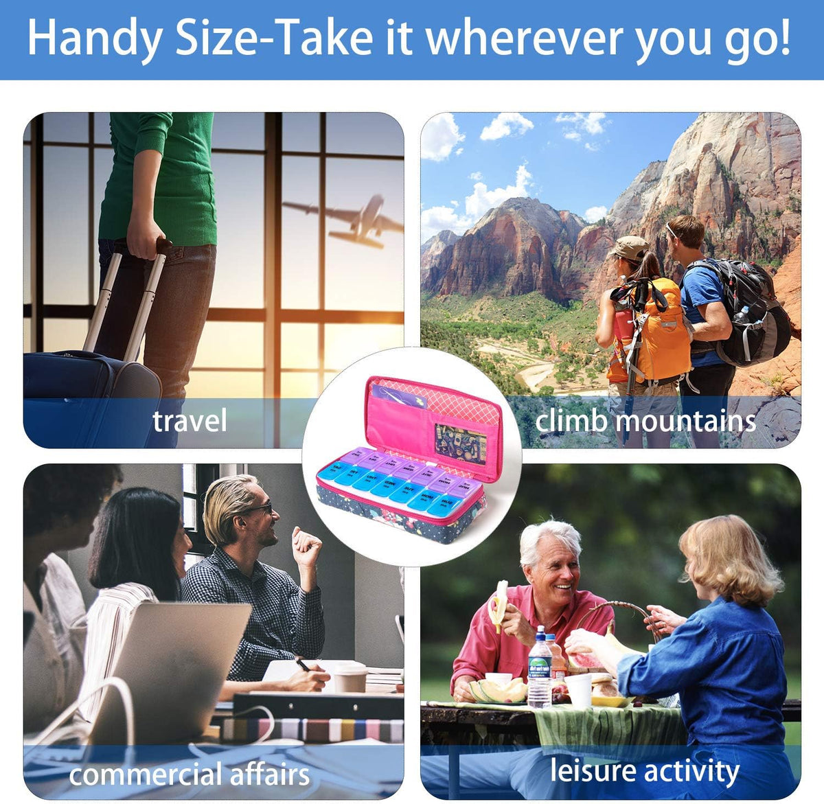 Weekly Pill Organizer 2 Times a Day, Zumd Pill Box 7 Day with Cute Quilted Fabric Zipper Case, Travel Pill Case Am Pm for Vitamin Medicine Organizer