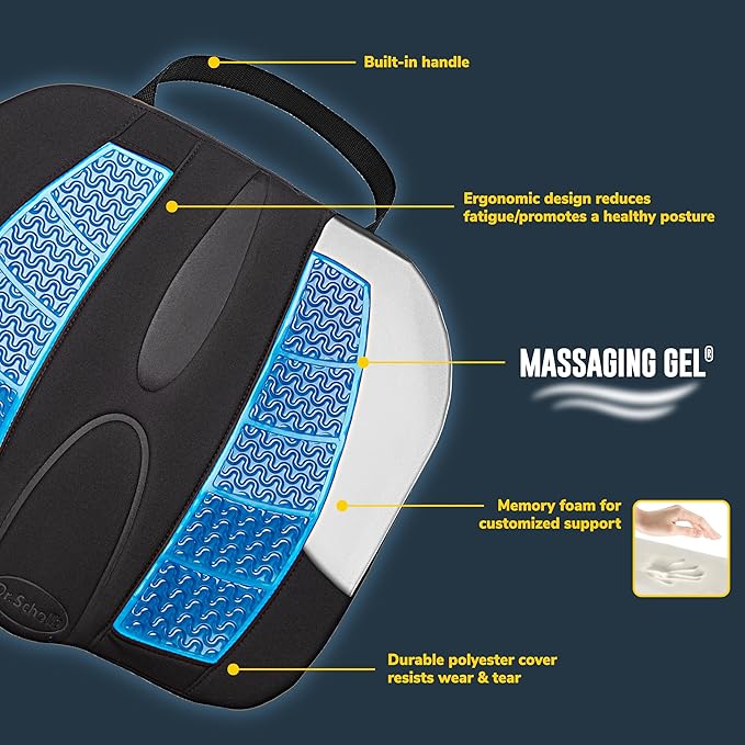 Dr. Scholl's Massaging Gel Posterior Seat Cushion for Car, Office, Home — Black