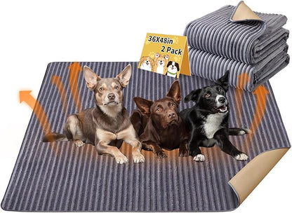 Dog Crate Mat, 2 Pack 36"×48" Flannel Washable Pet Mat for Dogs and Cats, Non-Slip Pet Pad for Kennel Training, Absorbs Urine and Waterproof Pad for Sofa Bed Crate Kennel Car Seat Floor（Gray）