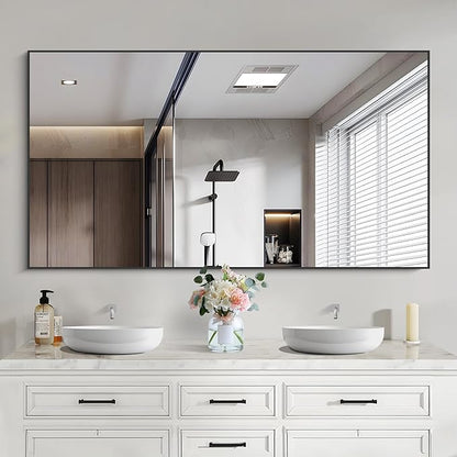 Black Bathroom Mirror for Wall, 55x30 Inch Rectangle Mirrors