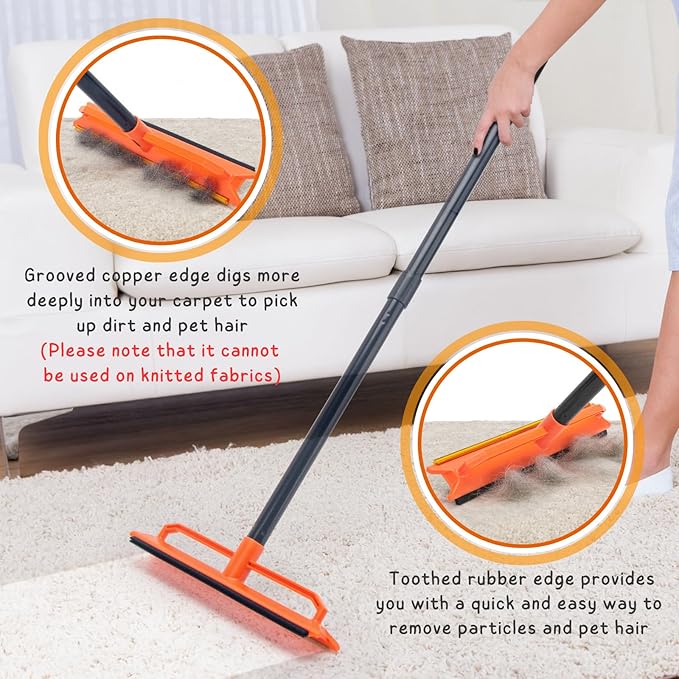 Carpet Rake, Pet Hair Removal Tool for Dog and Cat, 56'' Long Handle Rug Scraper for Stair Carpets, Mats, Couch