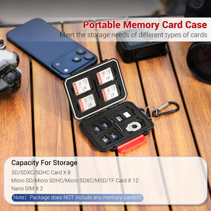 IP67 Waterproof Memory Card Case, Slim Anti-Shock SD TF Card Holder Carrying Case Organizer for 8 SD/SDHC/SDXC Cards, 12 MicroSD/MicroSDHC/MicroSDXC/TF/MSD Cards, 2 Nano SIM Storage - Green