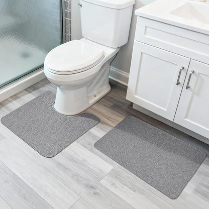 Bosap Bathroom Rugs Set 2 Pieces,Thin Bathroom Mats,Toilet Rugs,Quick Dry,Non-Slip,Machine Washable,Low Pile,Absorbent Bath Mats,Shower,Sink,Home Decor Accessories.Grey,1'5"x2'3"+1'8"x2" U Shape