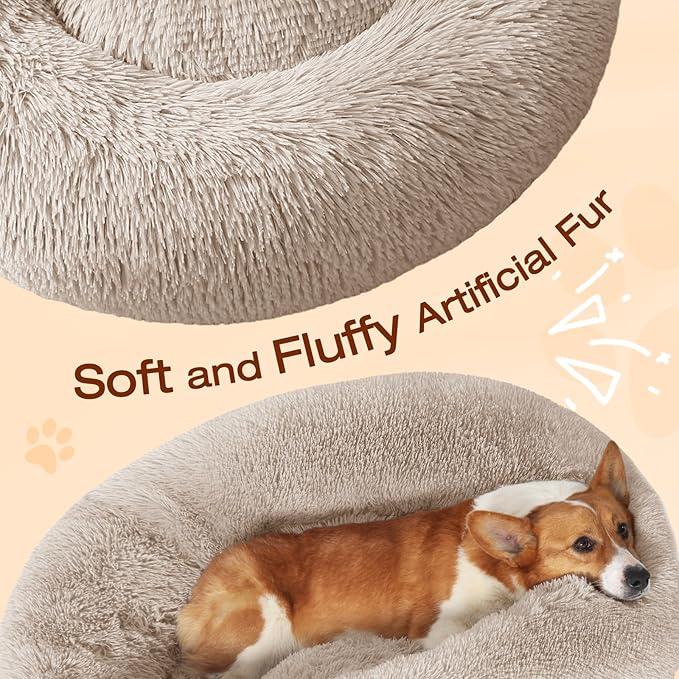 JOLLYVOGUE Dog Bed, Calming Anti-Anxiety Large Dog Bed, Fluffy Donut Cushion for Medium and Large Pets (27"/30"/36")