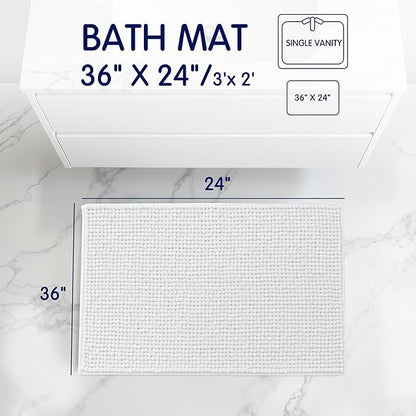SUBRTEX Bathroom Rugs, 24" x 36" Chenille Bath Rug Soft Short Plush Bath Mat Soft Shower Mat Water Absorbent Shower Mat Quick Dry Machine Washable, White