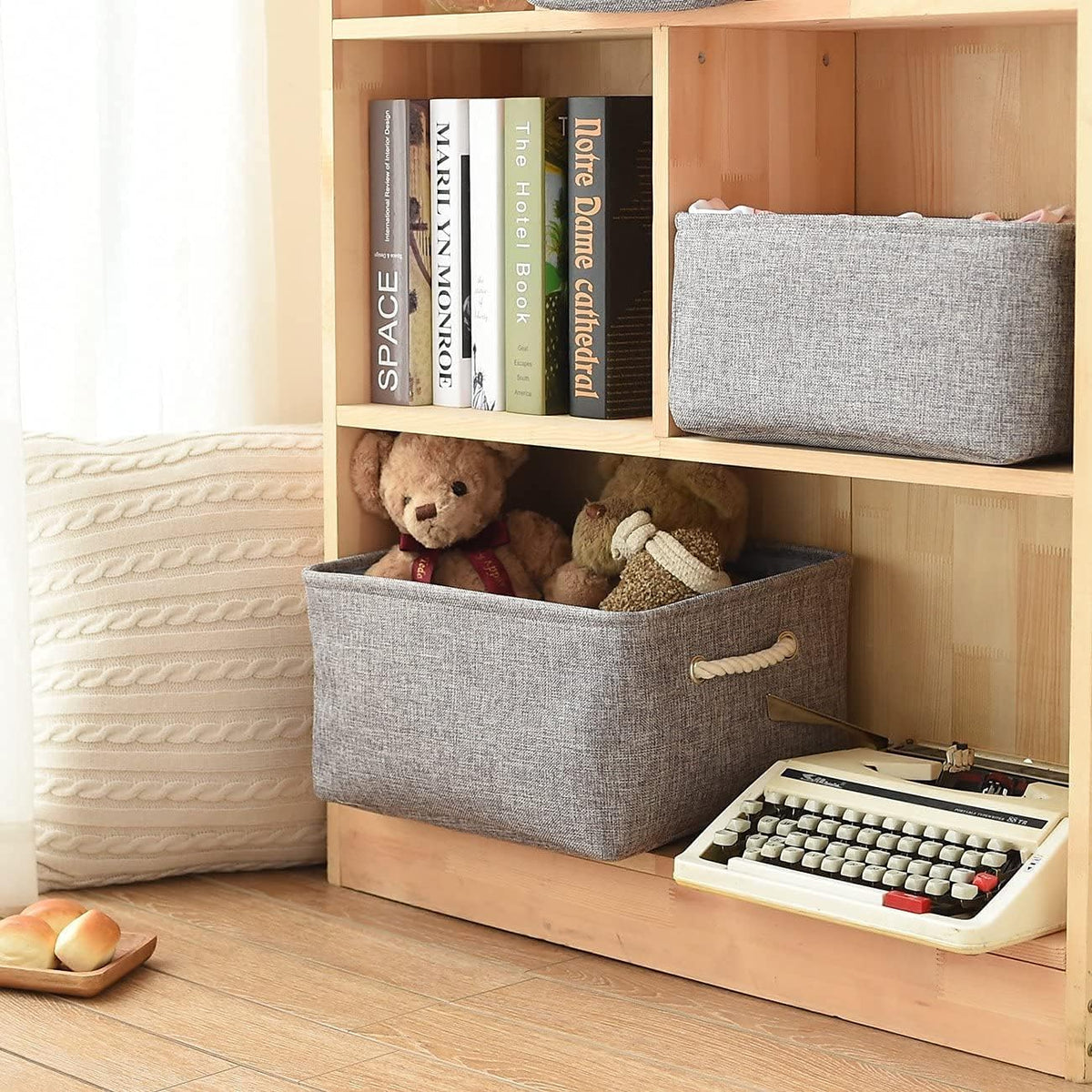 Storage Basket Fabric Sturdy Canvas Storage Bins Organizer with Handles for Clothes and Storage Foldable Storage Boxes Cubes