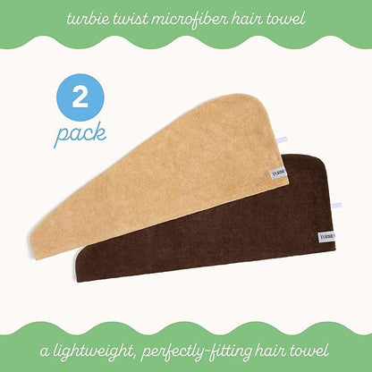 Turbie Twist 2-Pack Microfiber Hair Towel for Beauty, Travel, Gifting - Hair Wrap Turban for Straight, Wavy & Curly Hair - Premium Personal Care - Tonal